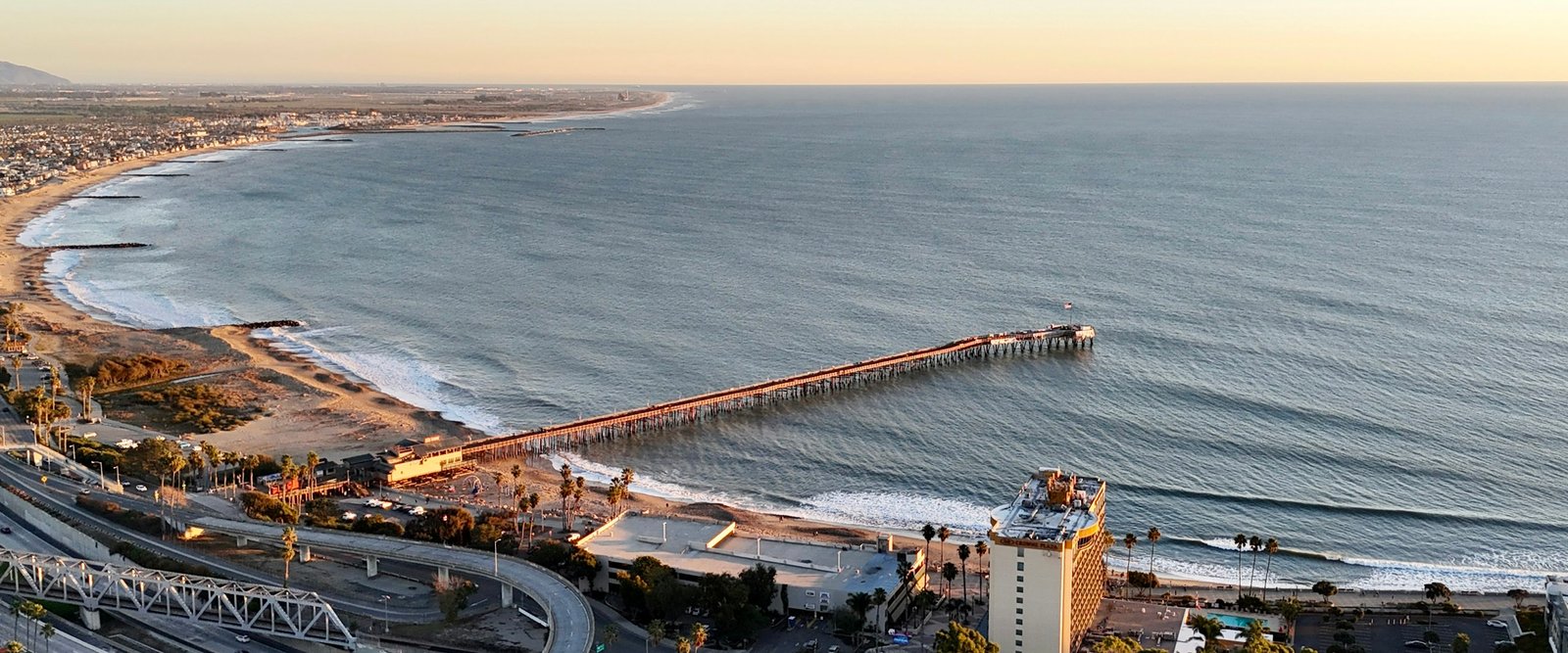 Aerial view of the Ventura coastline and pier